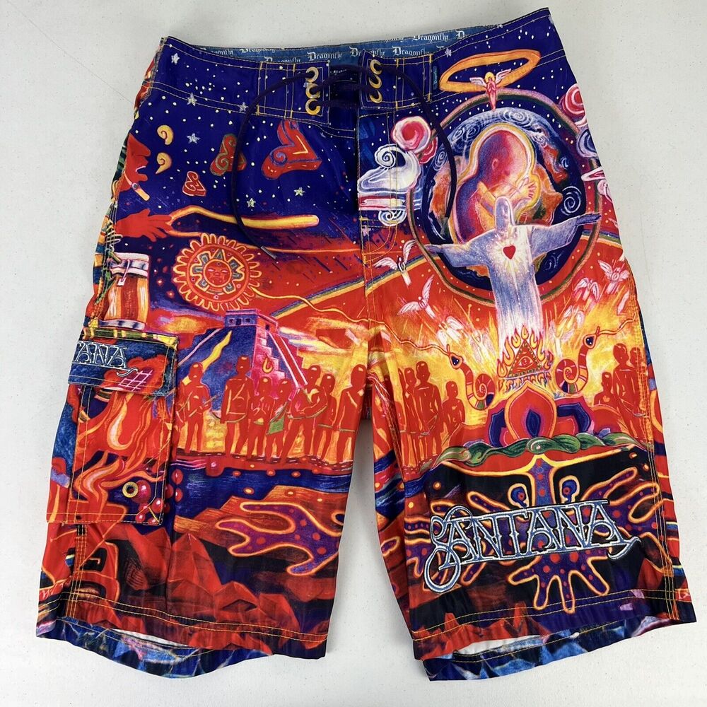 Vintage CARLOS SANTANA Dragonfly Swim Trunks Board Shorts 31 Christ The Redeemer